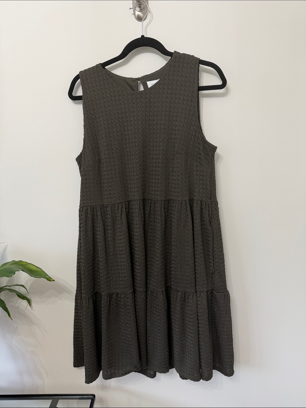 Addition Elle Women Dark Olive Sleeveless Babydoll Tiered Dress Plus Size X